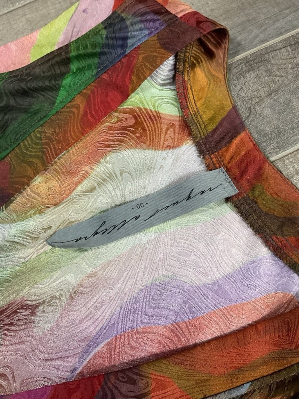 Raquel Allegra Dress Silk Rayon Print Kennedy Midi Multi Wave Size 00 Sleeveless - Picture 13 of 15